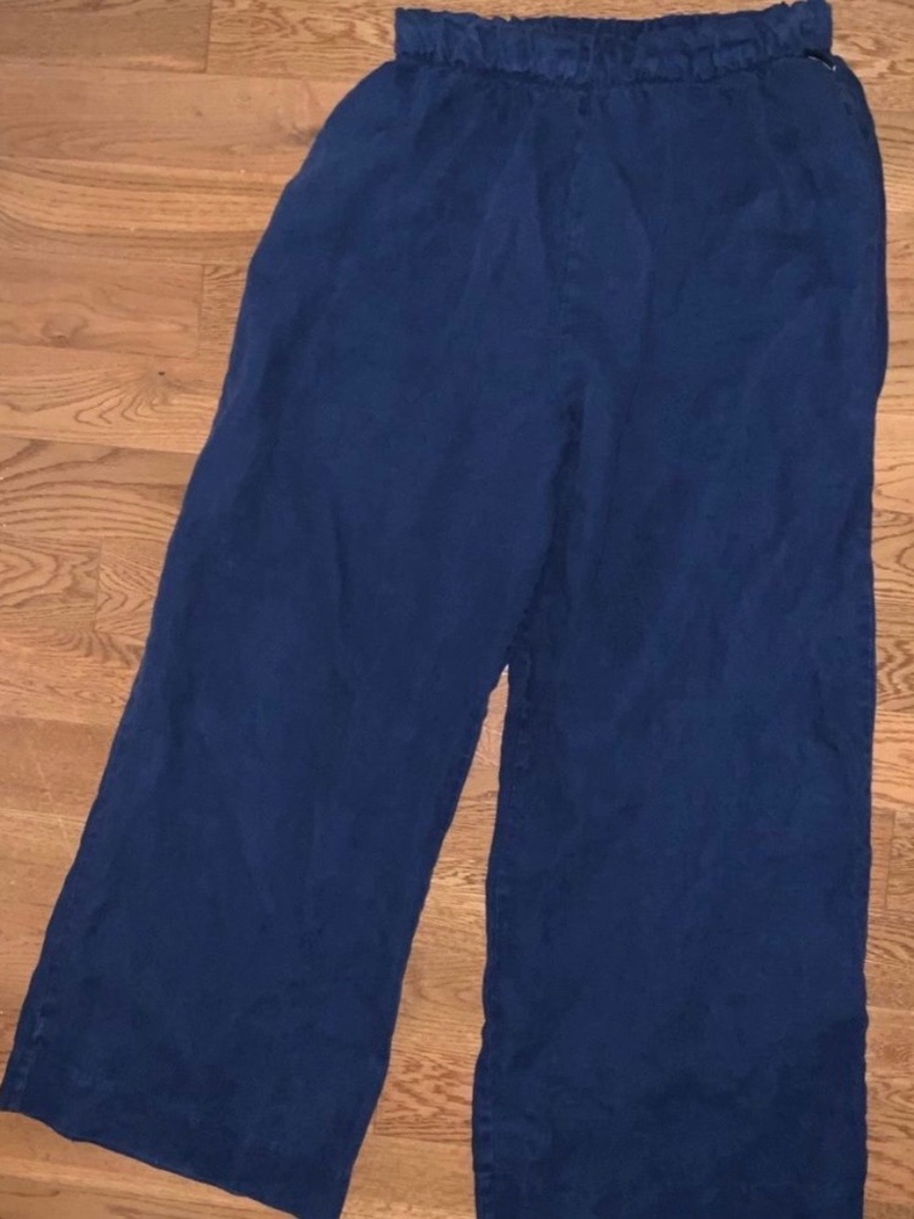 free label 100% linen high waisted wide leg flowy pants navy Large elastic - Picture 6 of 9